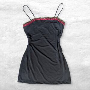 vintage esprit de corp black floral trim mini slip dress